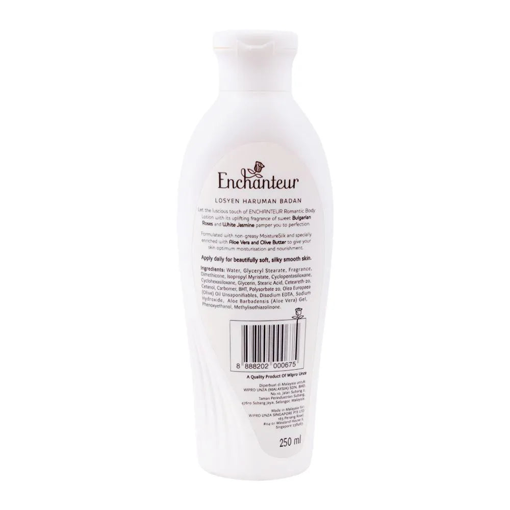 Enchanteur Romantic Moisture Silk Perfumed Body Lotion, Aloe Vera & Olive Butter - 250ml