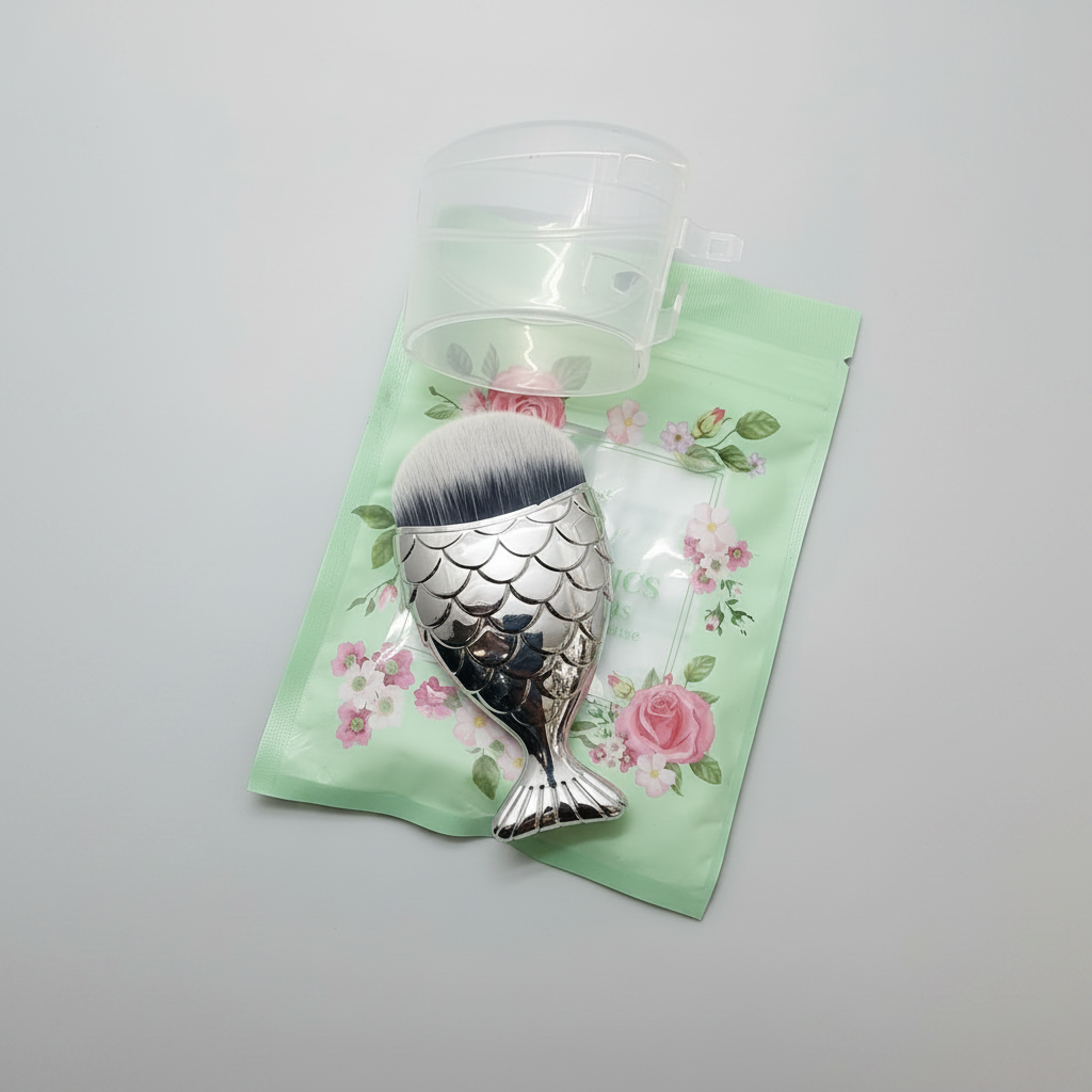 Silver-Colored Fish-Tail Mermaid Makeup Brush