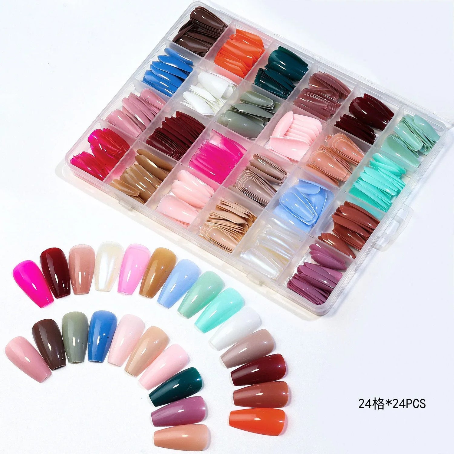576 Pcs False Nails – Short Coffin & Almond French with Free Glue & Jelly Stickers