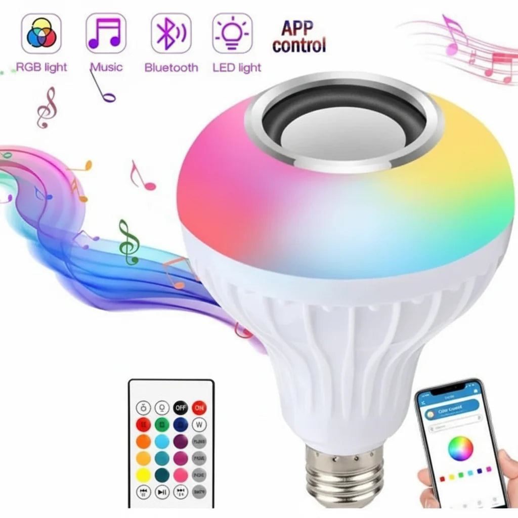 Smart LED RGB Bluetooth Speaker Bulb 12W E27 Multi Color Changing Light Bulb with Remote Control