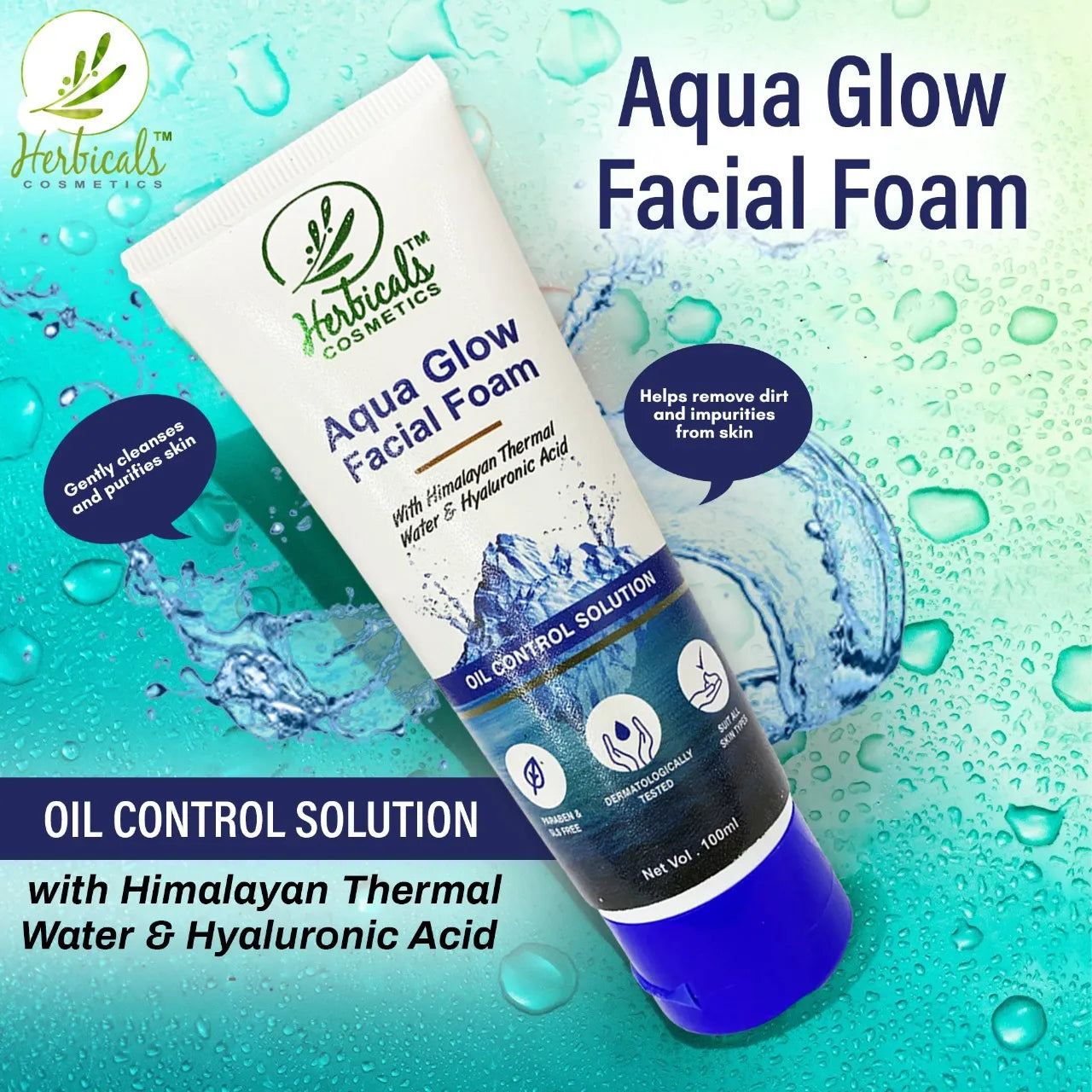 Herbicals Cosmetics Aqua Glow Oil Control Faical Foam - 100 ML