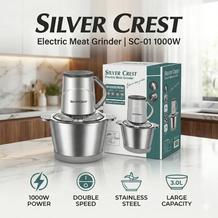 Silver Crest Stainless Steel Meat Chopper Machine Electric 4Blades
