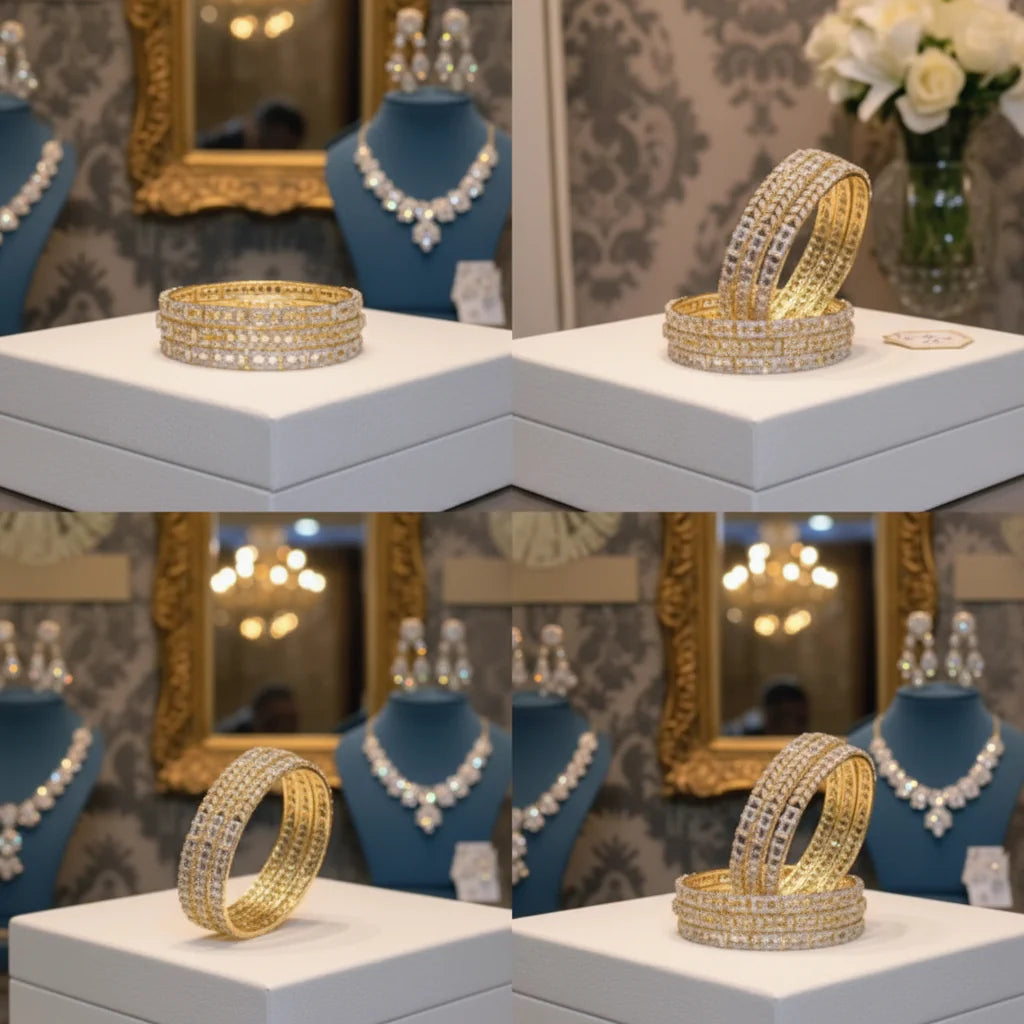 Luxury ZIRCON AD Bangles – 4 Piece Elegant Set