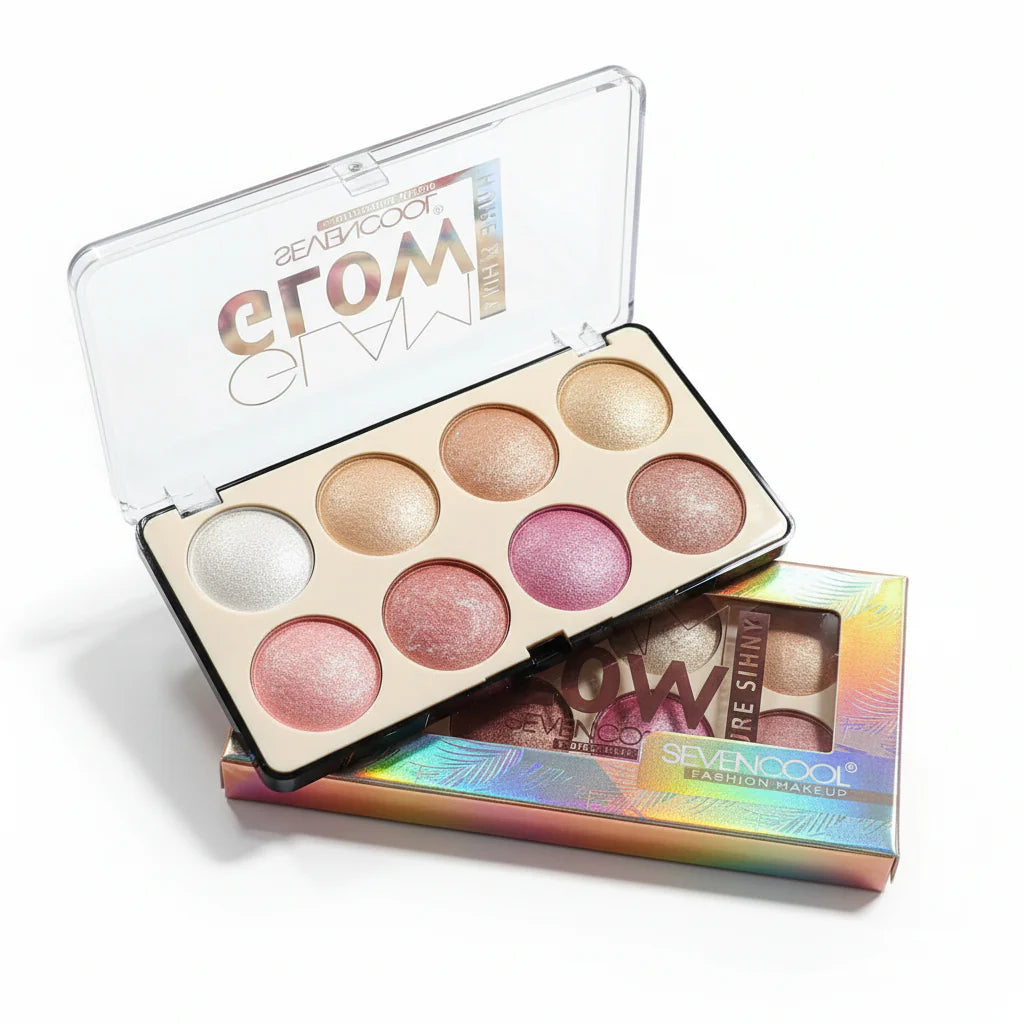 Seven Color Glam Glow Pure Shiny Blusher + Highlighter - 8 Colors