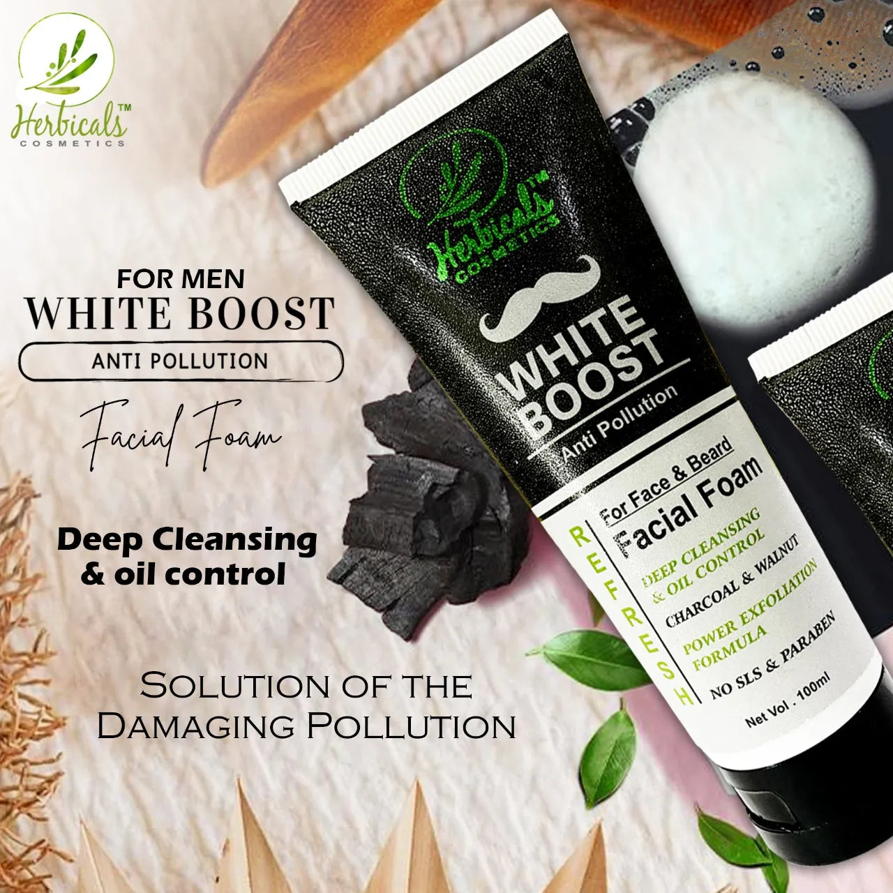 Herbicals Cosmetics White Boost Anti Pollution Faical Foam For Men - 100ml