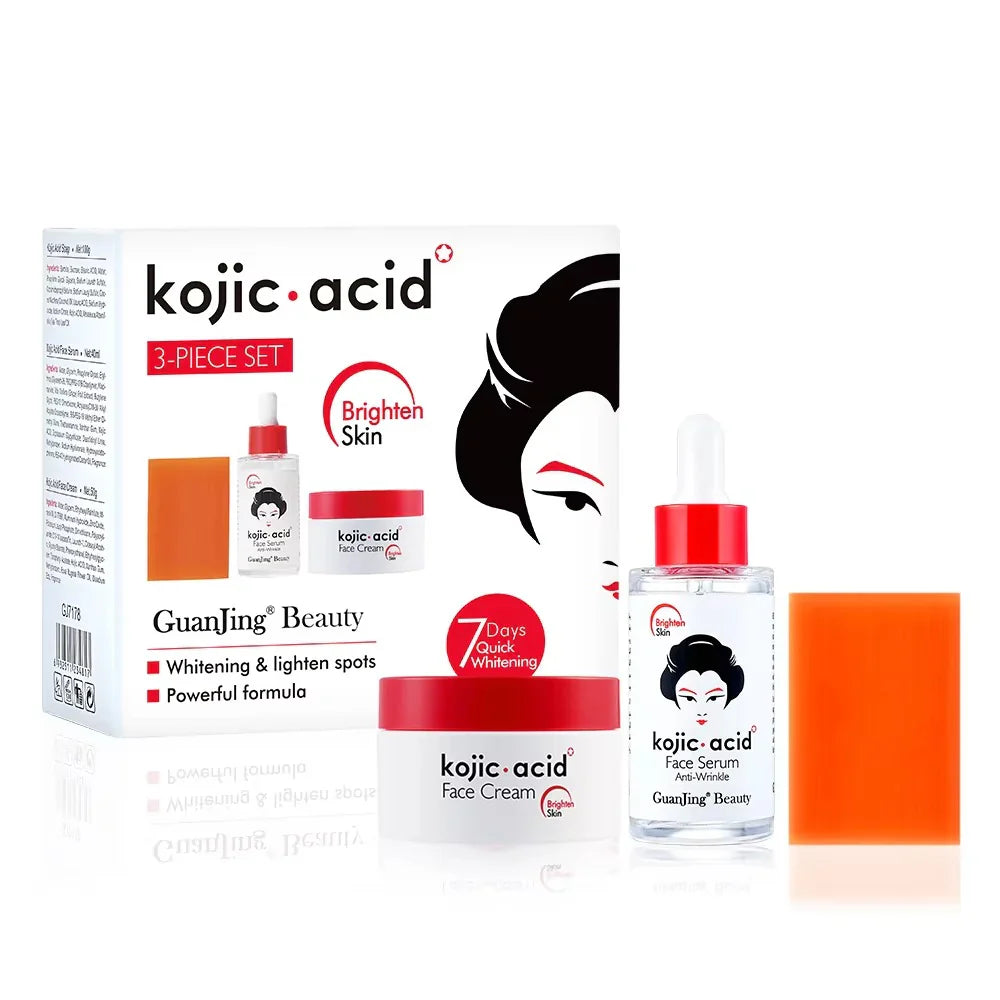 Guanjing Kojic Acid Whitening 3pc Skin Care Set for Brighten Skin