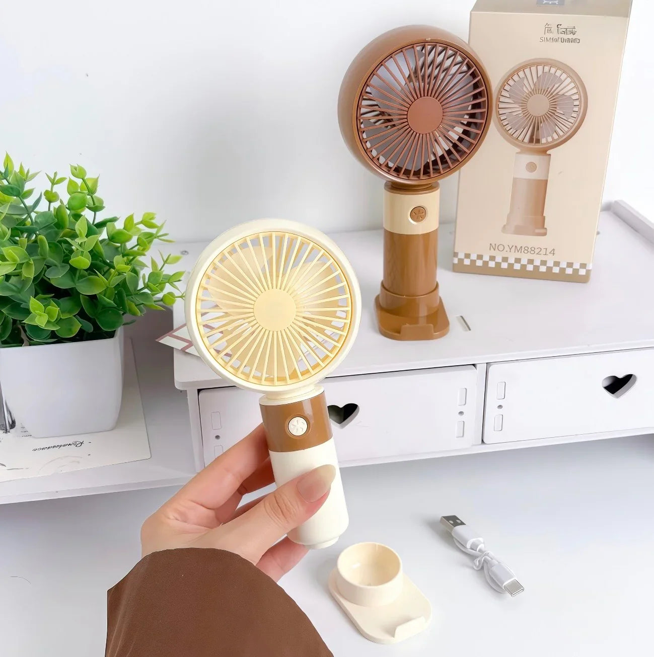 Rechargeable Portable Hand Fan -  Mini USB Cooling Fan with Stand