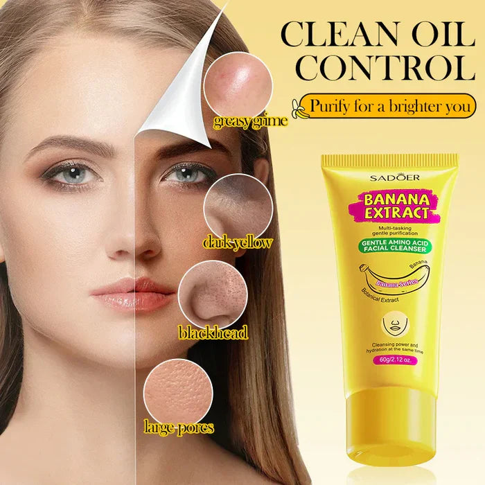 SADOER Banana Facial Cleanser Deep Cleaning Oil-Control Whitening Brightening & Moisturizing Face Wash - 60g