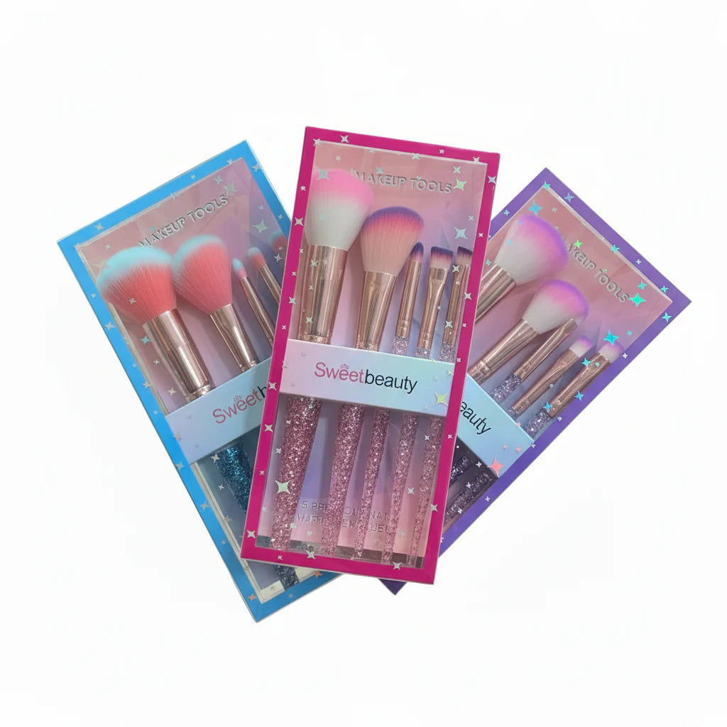Sweet Beauty Glitter Makeup Brushes - 5 Pcs
