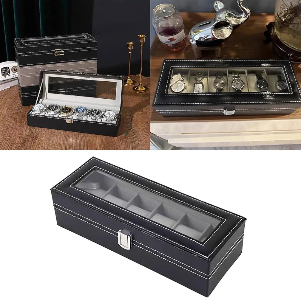 6 Slots Leather Box Watces Case
