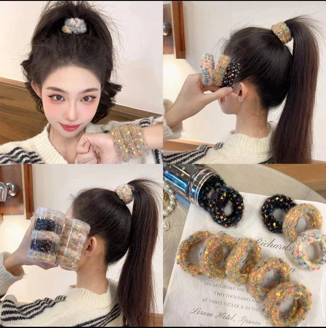 New Colored Dot Plush Hair Loop – Thick High Elastic Soft Velvet Headband (Each Box)