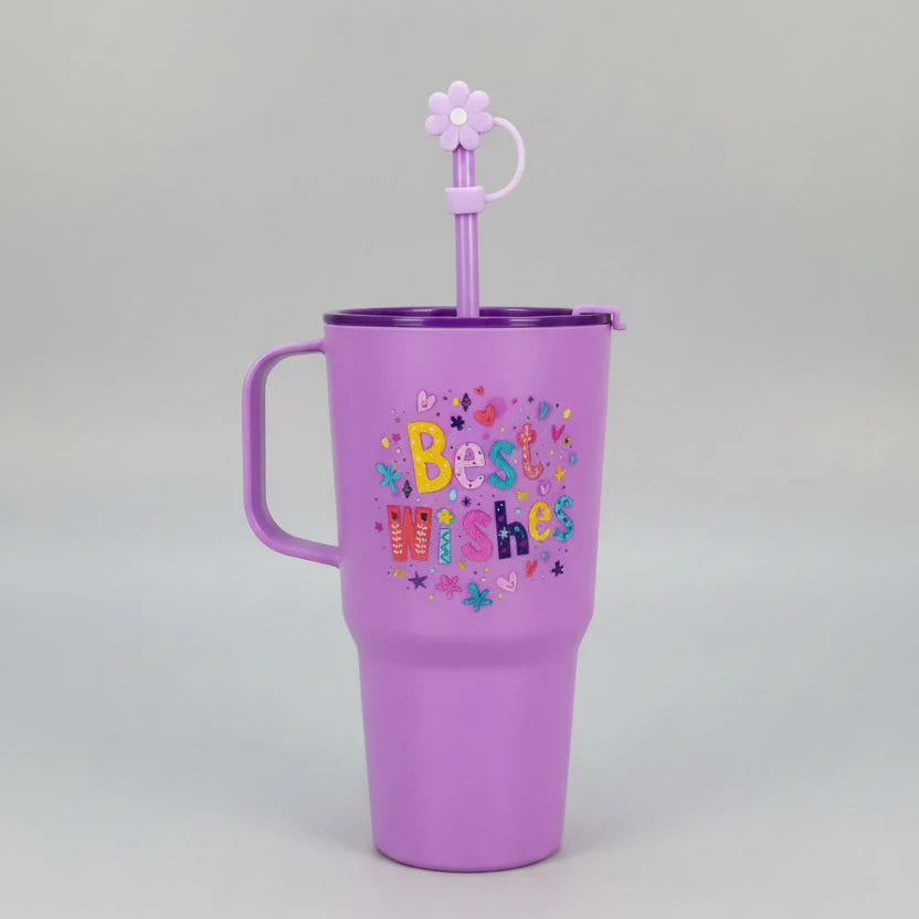 Plastic Printed Dip and Drink Straw Tumblers