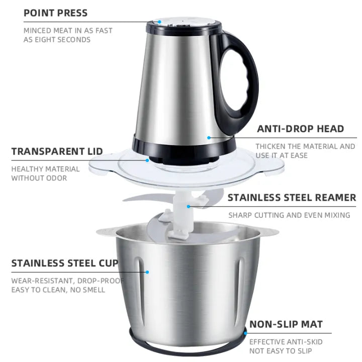 Silver Crest Stainless Steel Meat Chopper Machine Electric 4Blades