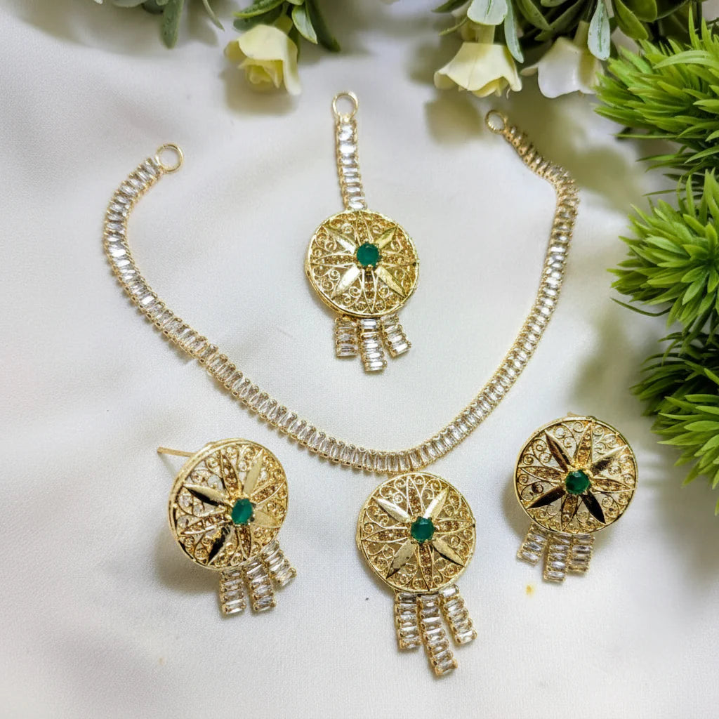 Zircon Round Shape Necklace Set – Elegant AD Jewelry