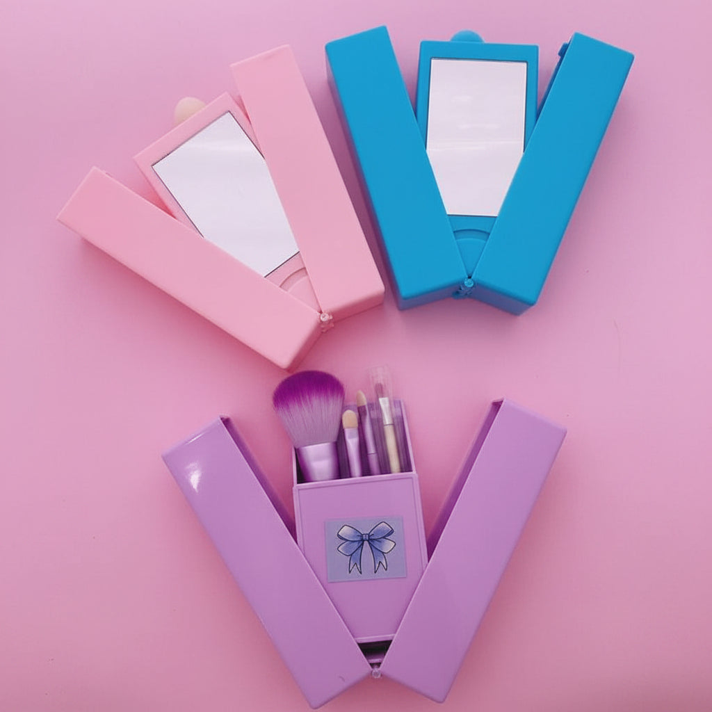 Portable Folding Makeup Brush Set with Mirror