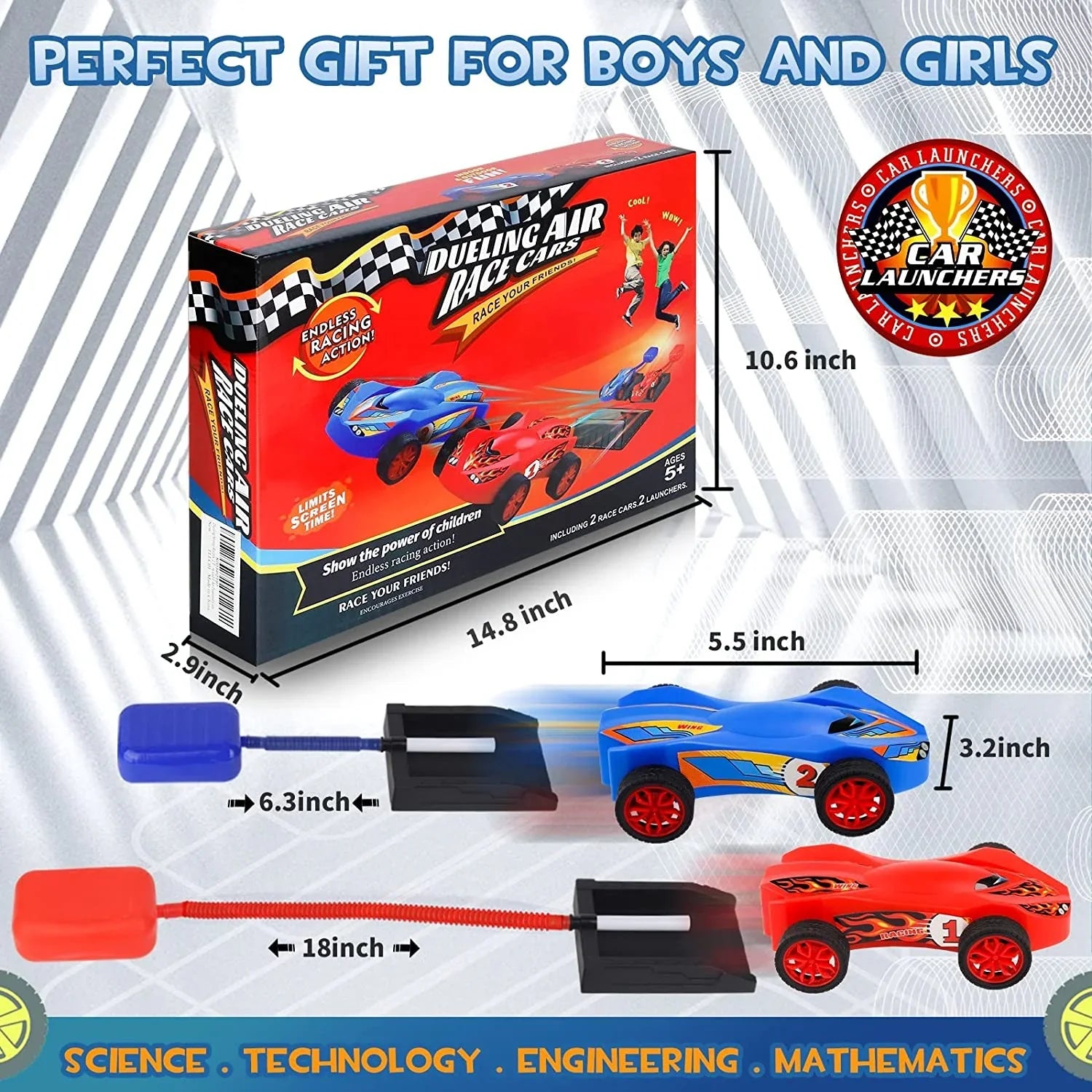 Toy Car Launchers and Air Powered Cars with Ramp and Finish Line