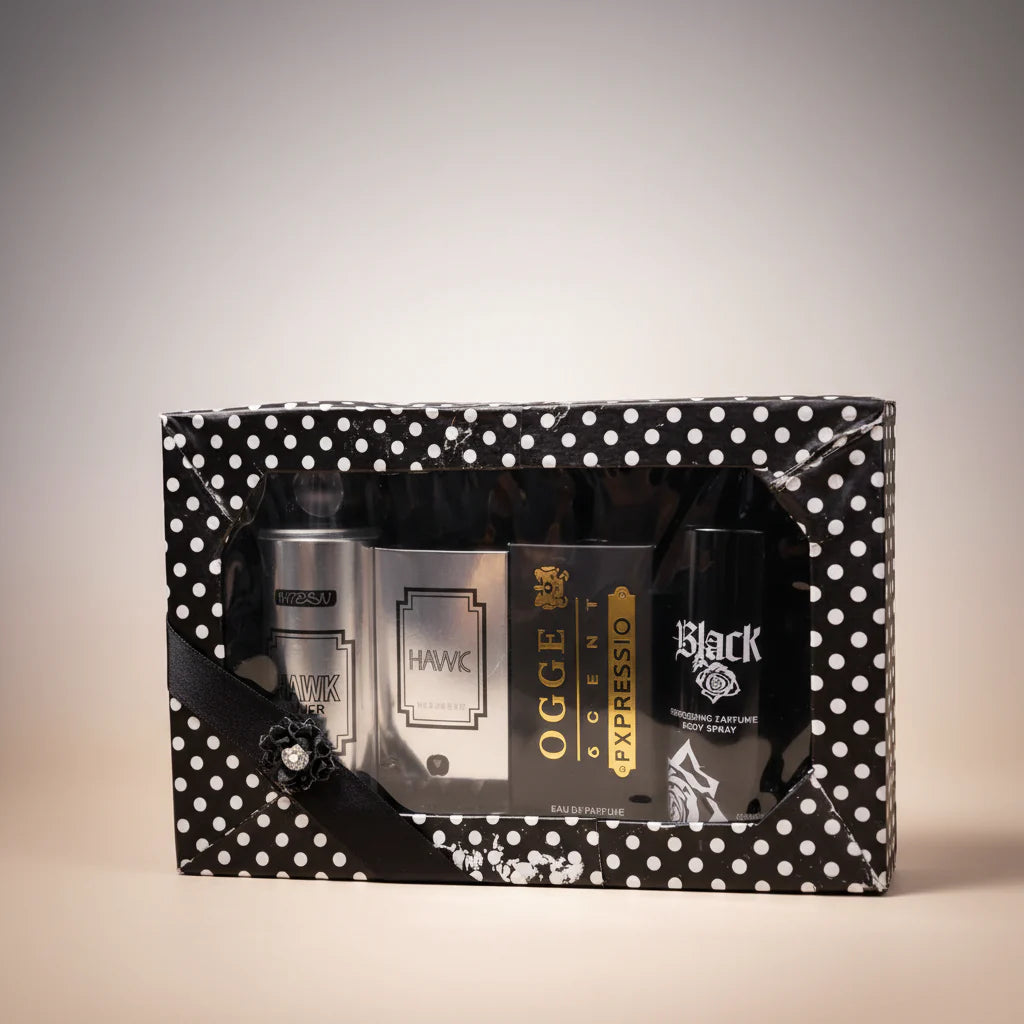 4Pcs Fragrance Gift Set  For Men (2 Body Sprays + 2 Perfumes)
