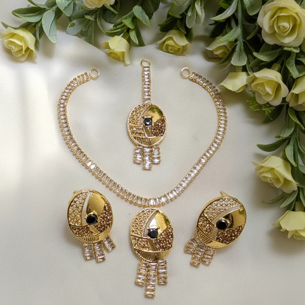 Zircon Oval Shape Necklace Set – Elegant AD Jewelry