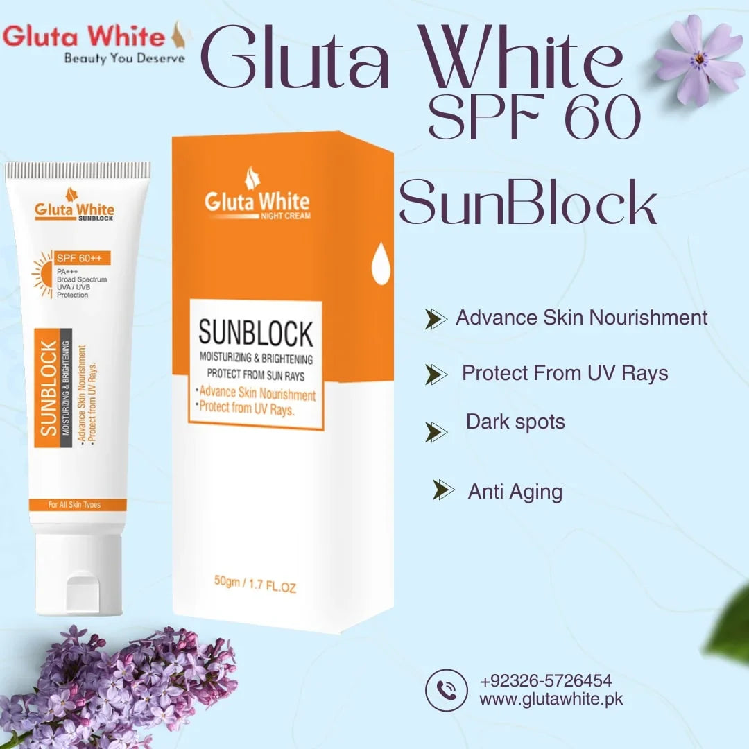 Gluta White Sun Block SPF-60 – 50gm