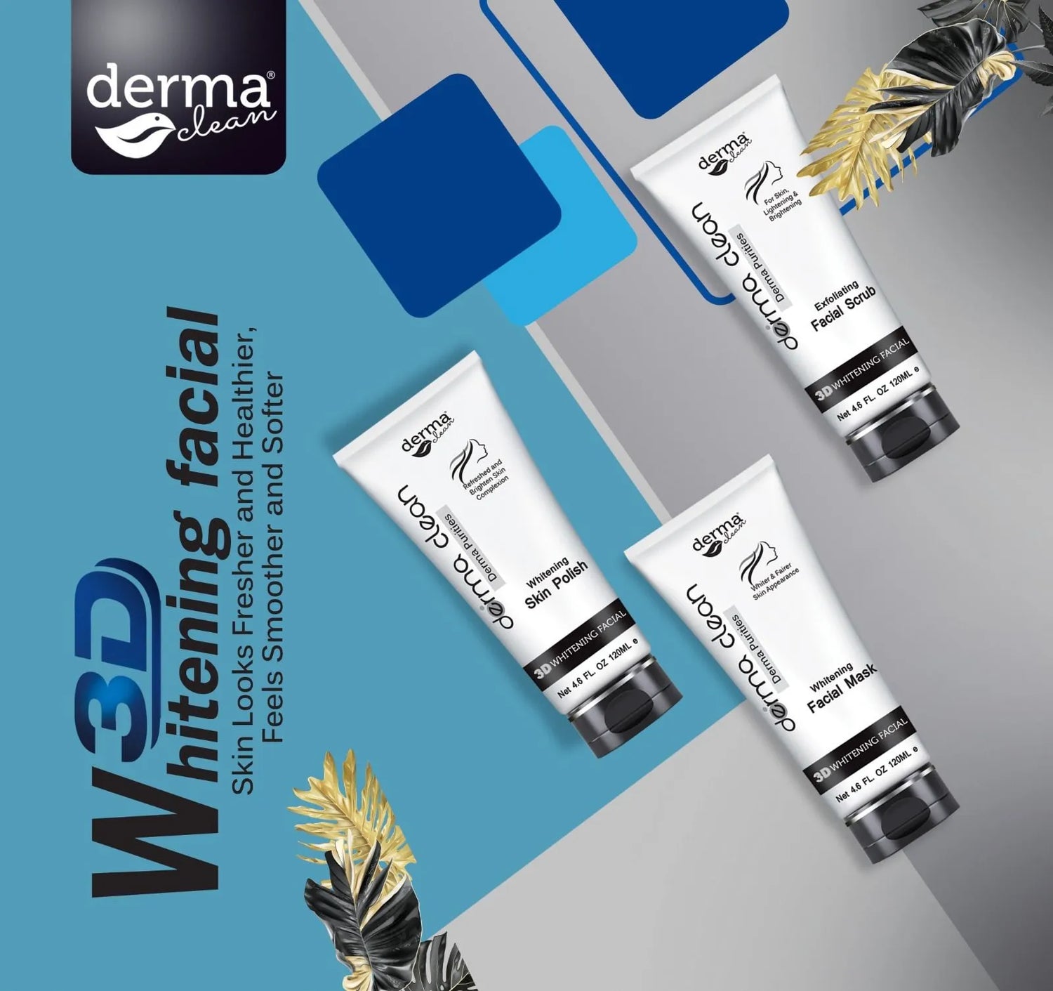 Derma Clean 3D Whitening Facial Kit 6 Pcs - 120ml Each