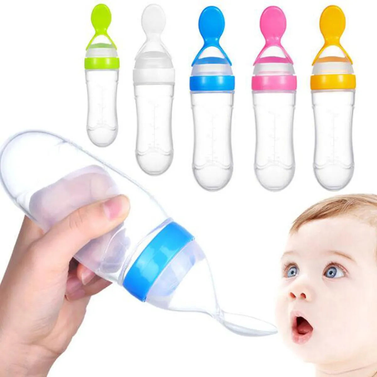 Silicone Baby Feeder Squeeze Feeding Bottle With Spoon - 90ml