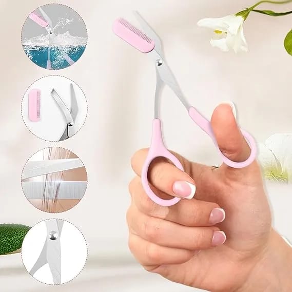 Stainless steel women's eyebrow scissors with eyebrow comb
