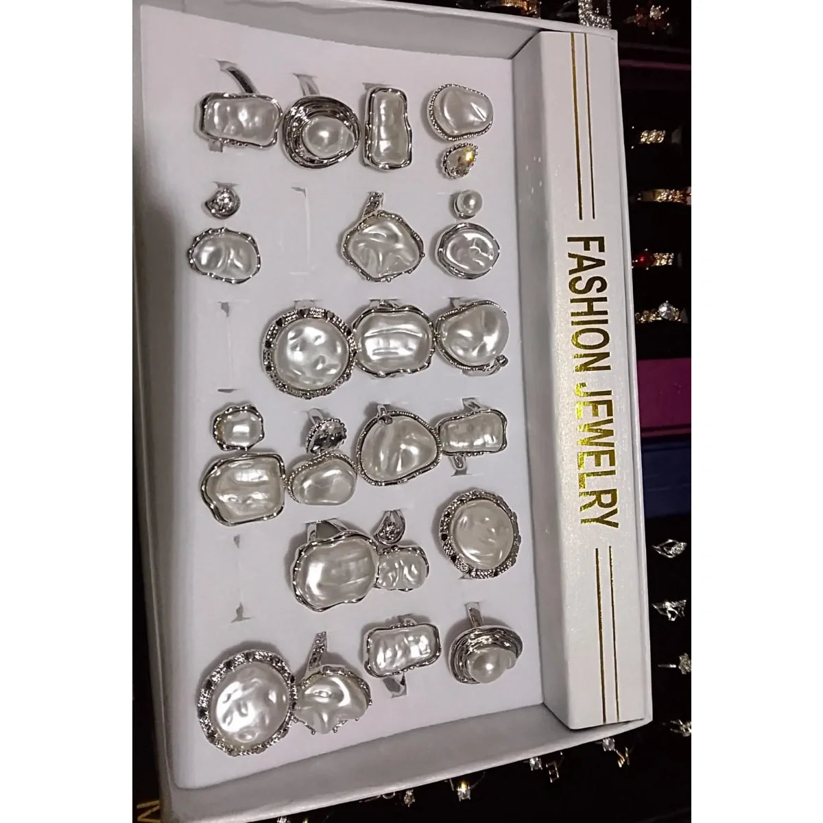 White Pearl-Like Stone Rings