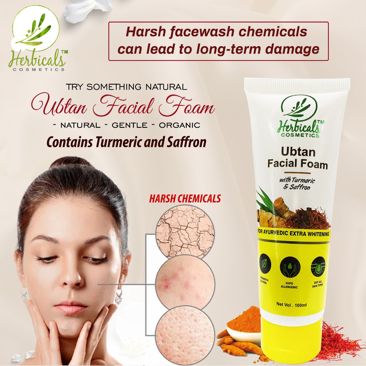 Herbicals Cosmetics Ubtan Faical Foam - 100ml
