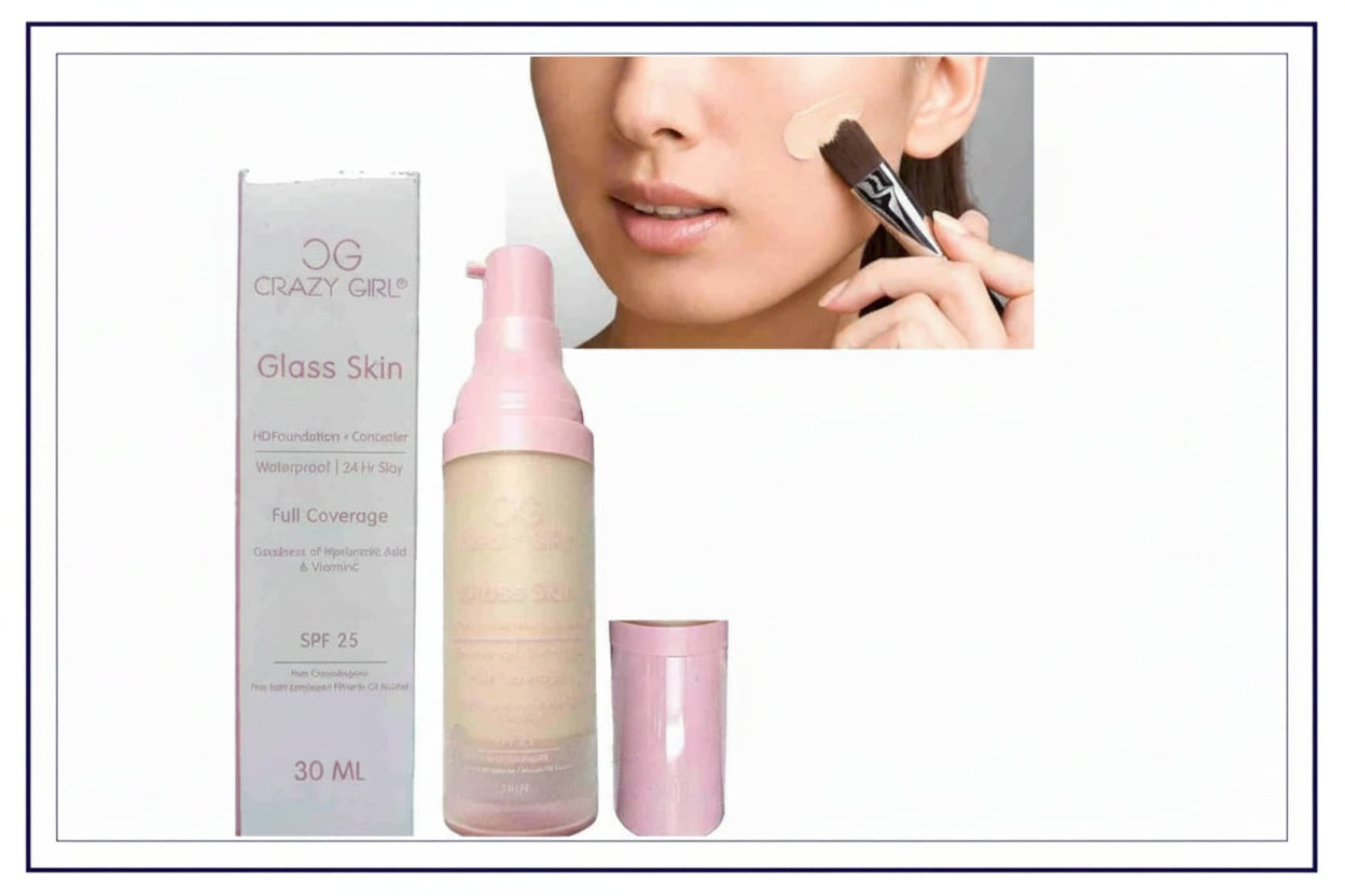 Crazy Girl Glass Skin HD Foundation + Concealer Full Coverage - 30ml